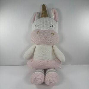Living Textiles Kenzie Unicorn Knit Plush Stuffed Animal Pink White Gold 18"